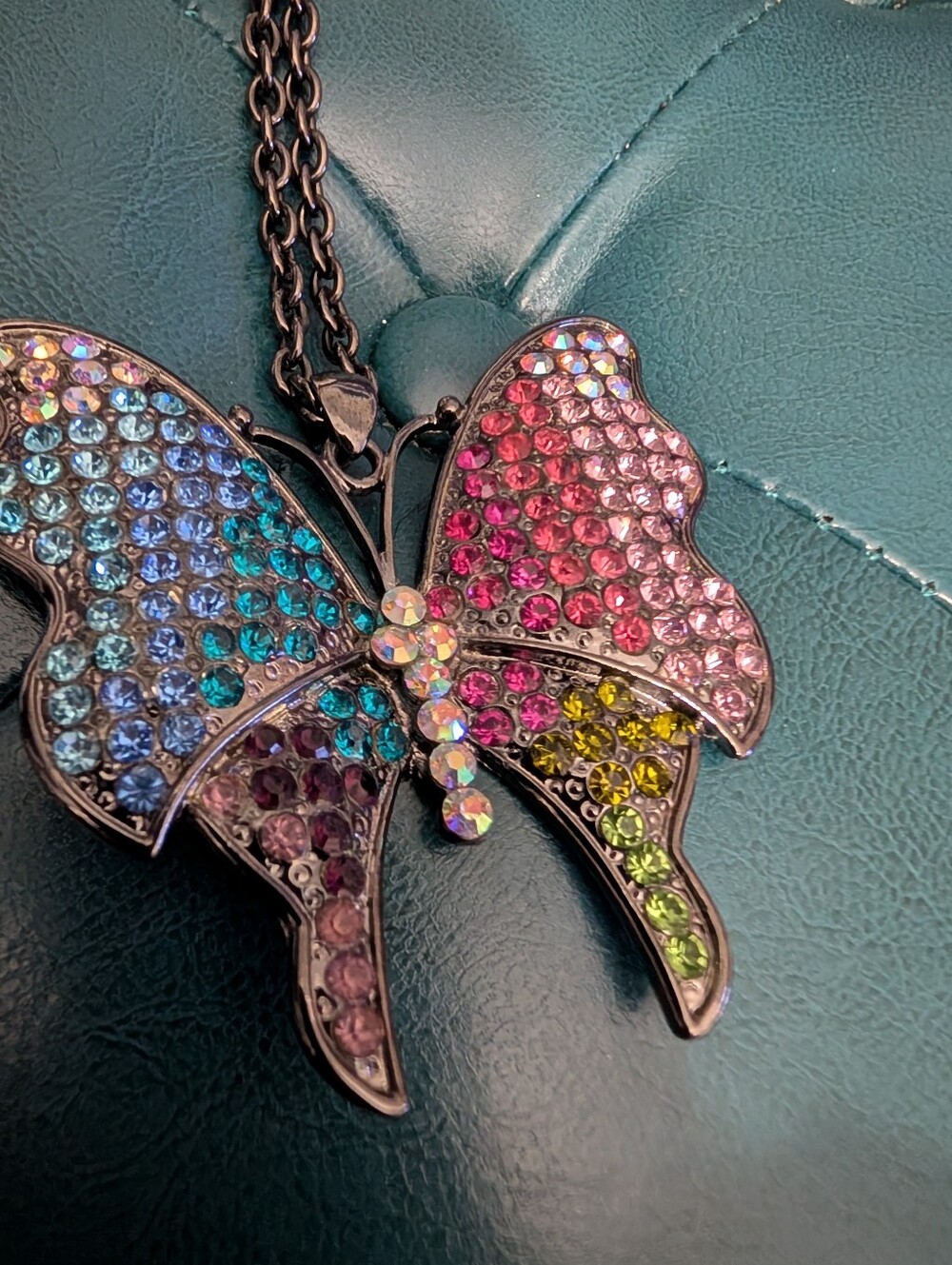 Park Lane Multicolor Crystal Butterfly Necklace in Blue, Pink, Yellow, Green - Picture 2 of 4